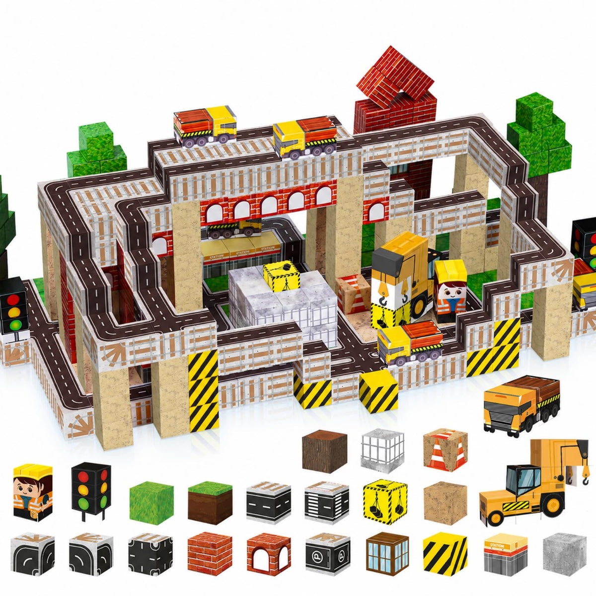 Annexfun 100PCS Magnetic Building Blocks STEM Building Cubes Toy for 5 6 7 8 9 Year Old Boys Girls, Road Construction Toy Magnetic Building Learning Gamers Toys with Car for Kids Christmas Birthday 🍁 All In One Marketplace Canada