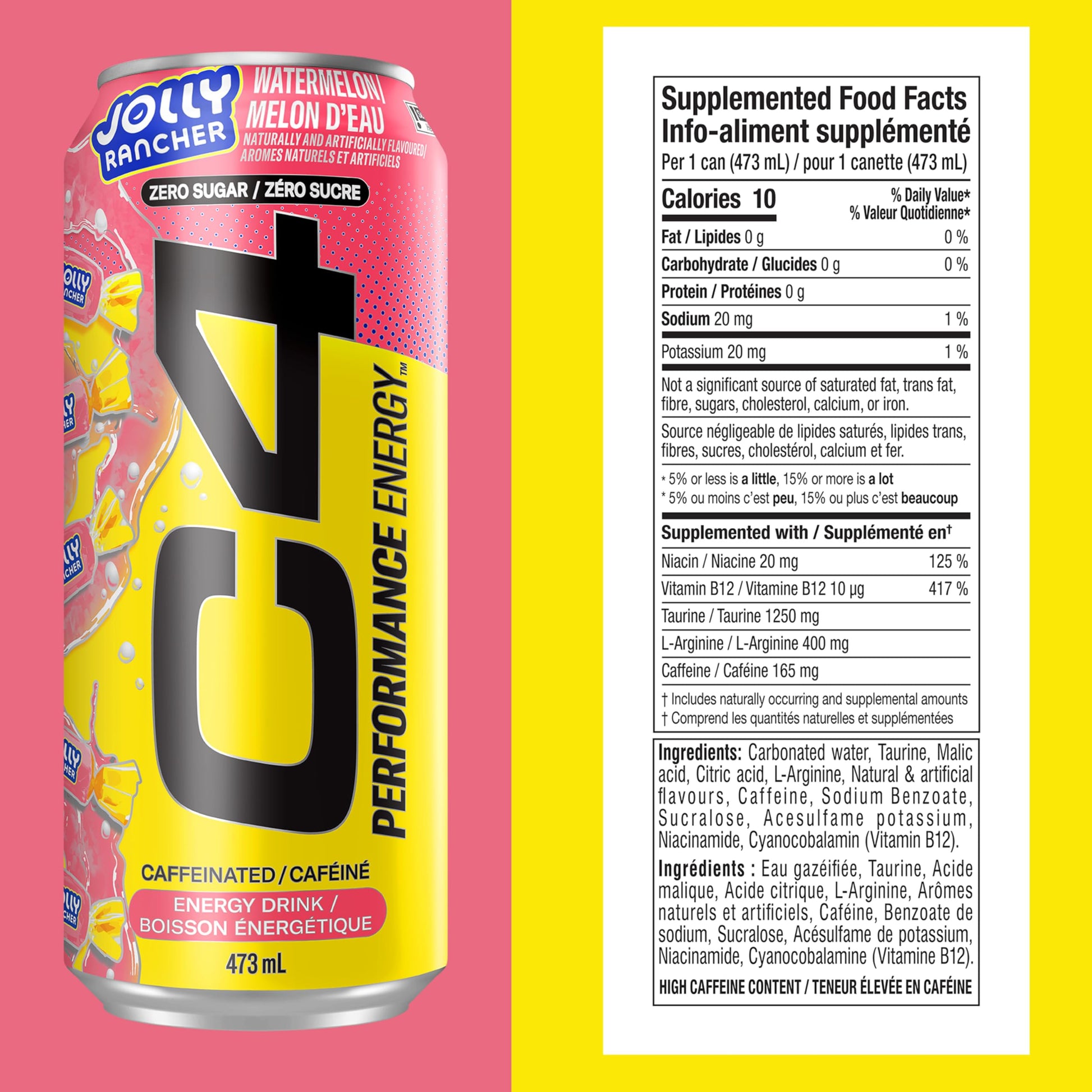 Cellucor C4 Performance Energy Drink, Jolly Rancher Watermelon, Carbonated Sugar Free Drink with no Artificial Colours or Dyes, 473mL, 12 count