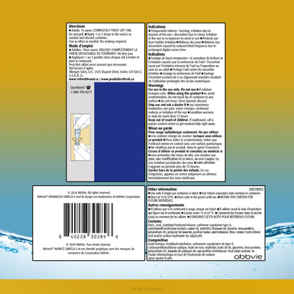 Refresh Advanced Omega-3 Lubricant Eye Drops – Preservative-Free, Natural Omega-3 Oil for Long-Lasting Dry Eye Relief – 30 Single-Use Containers (0.4ml Each) - Total 12 mL - Available at All In One Marketplace Canada