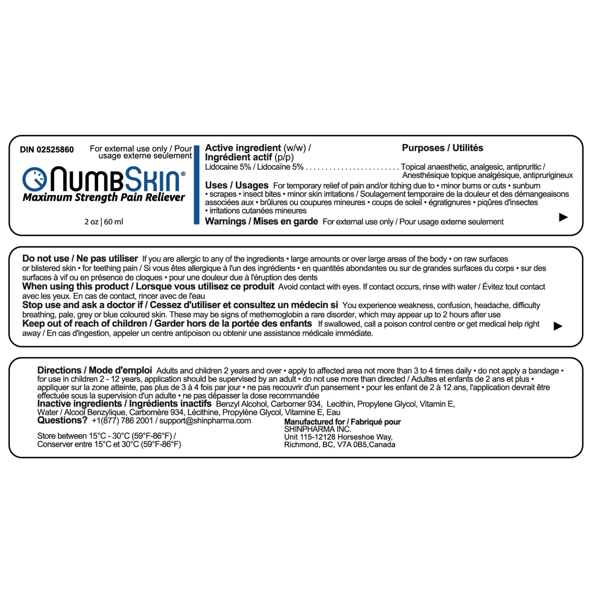 Numbskin 5% Lidocaine Numbing Cream – Fast-Acting Topical Anesthetic for Temporary Pain Relief – Commonly Used Before Tattoo, Microneedling, Waxing & Piercing – With Vitamin E – 2 oz (56 g) - Available at All In One Marketplace Canada