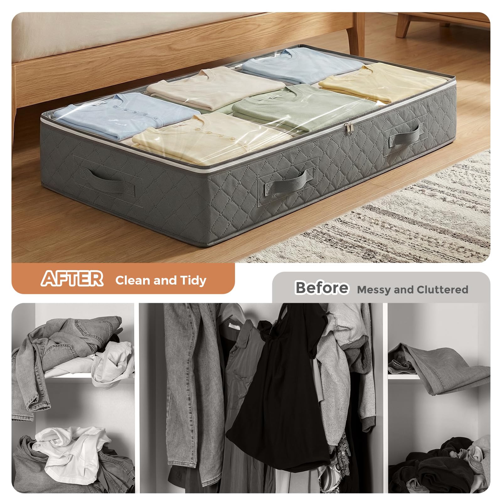 Budding Joy 90L Under Bed Storage Containers, Closet Organizers and Storage Bins, Foldable Underbed Storage Bags for Blankets, Towels, Comforter, Sweaters, Pillows, Linen Sheets, Wrapping Paper - Available at All In One Marketplace Canada