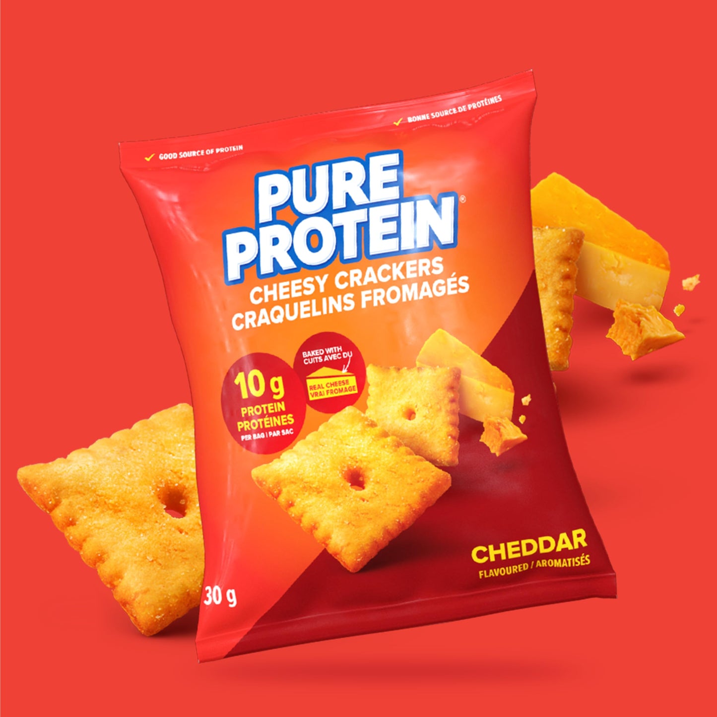 Pure Protein Cheesy Crackers, Cheddar, High Protein Snack, 10G Protein, Pack of 8 Pure Protein