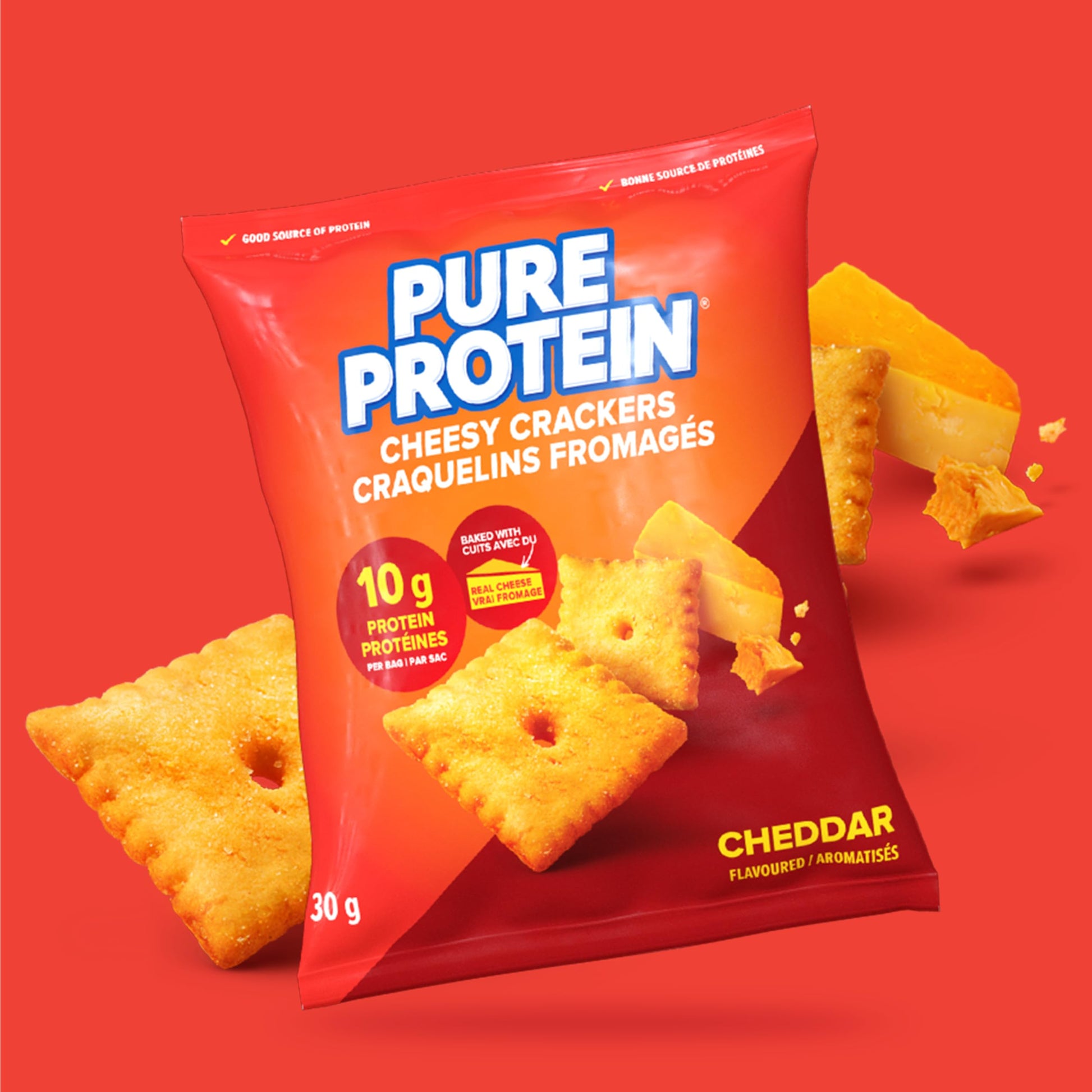 Pure Protein Cheesy Crackers, Cheddar, High Protein Snack, 10G Protein, Pack of 8 Pure Protein