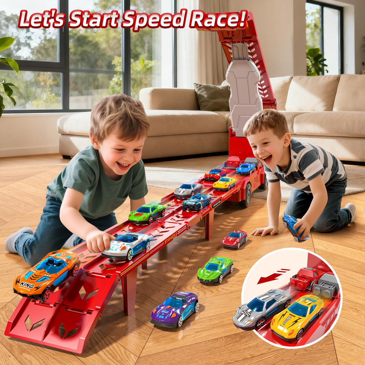 Transport Truck Toy for Kids, Transport Vehicle with Double Race Ramp Track 🍁 All In One Marketplace Canada