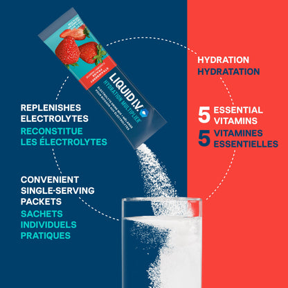 Liquid I.V. Hydration Multiplier Electrolyte Drink Mix - Enhanced Hydration Electrolyte Powder with Vitamins B3, B5, B6, B12 and C -18x On-the-go Sticks for Workout and Travel - Strawberry