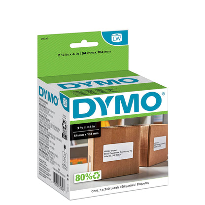 DYMO LW Shipping Labels for LabelWriter Label Printers, 2-1/8" x 4" (54 x 104 mm) Stickers, Black Print, White Label Maker Tape, 1 Roll of 220