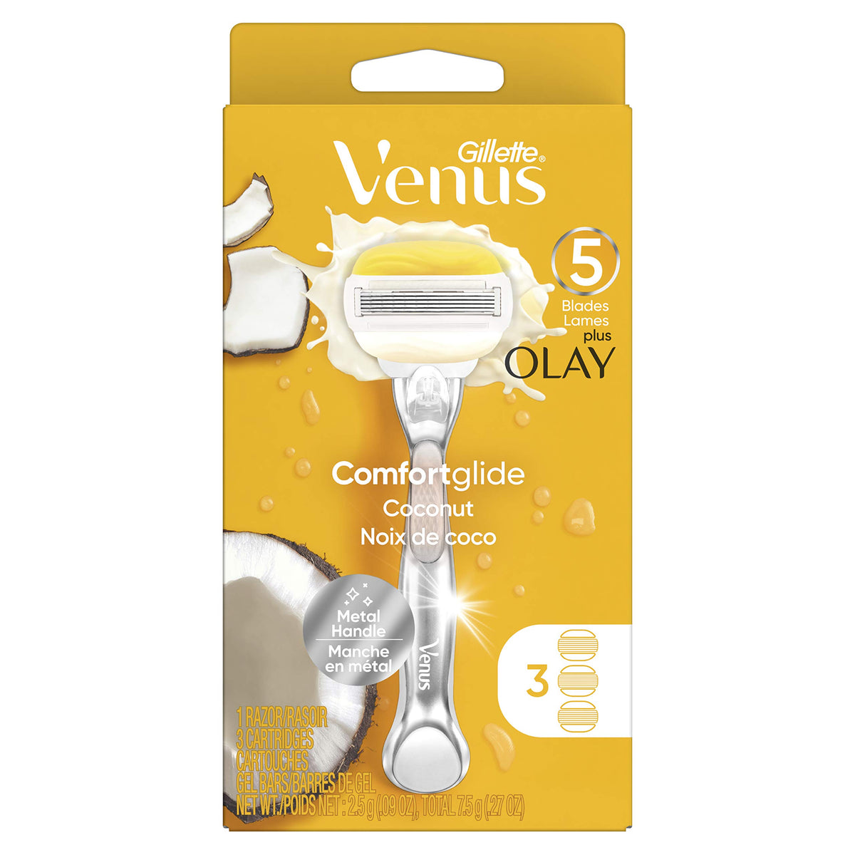 Gillette Venus ComfortGlide with Olay Coconut Womens Razor Handle + 3 Blade Refills