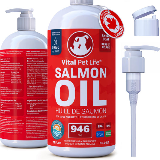 Salmon Oil for Dogs 946 mL - Healthy Skin & Coat, Fish Oil, Omega 3 EPA DHA, Liquid Food Supplement for Pets, All Natural, Supports Joint & Bone Health, Natural Allergy & Inflammation Defense