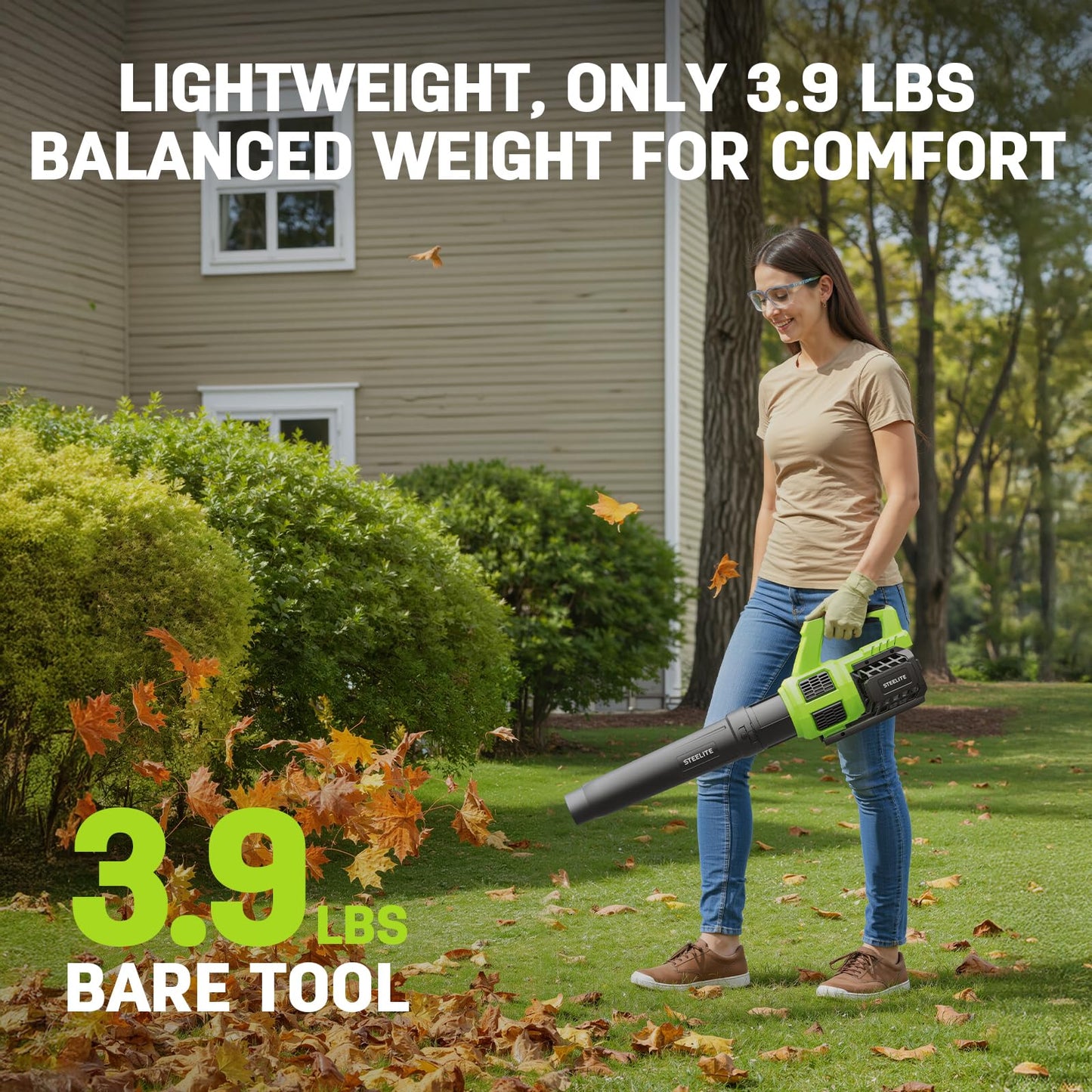 STEELITE 21V Cordless Leaf Blower – Turbo Mode 480CFM 120MPH, 2×4.0Ah Batteries & Fast Charger, Lightweight Electric Blower for Leaves, Dust & Patio Cleaning