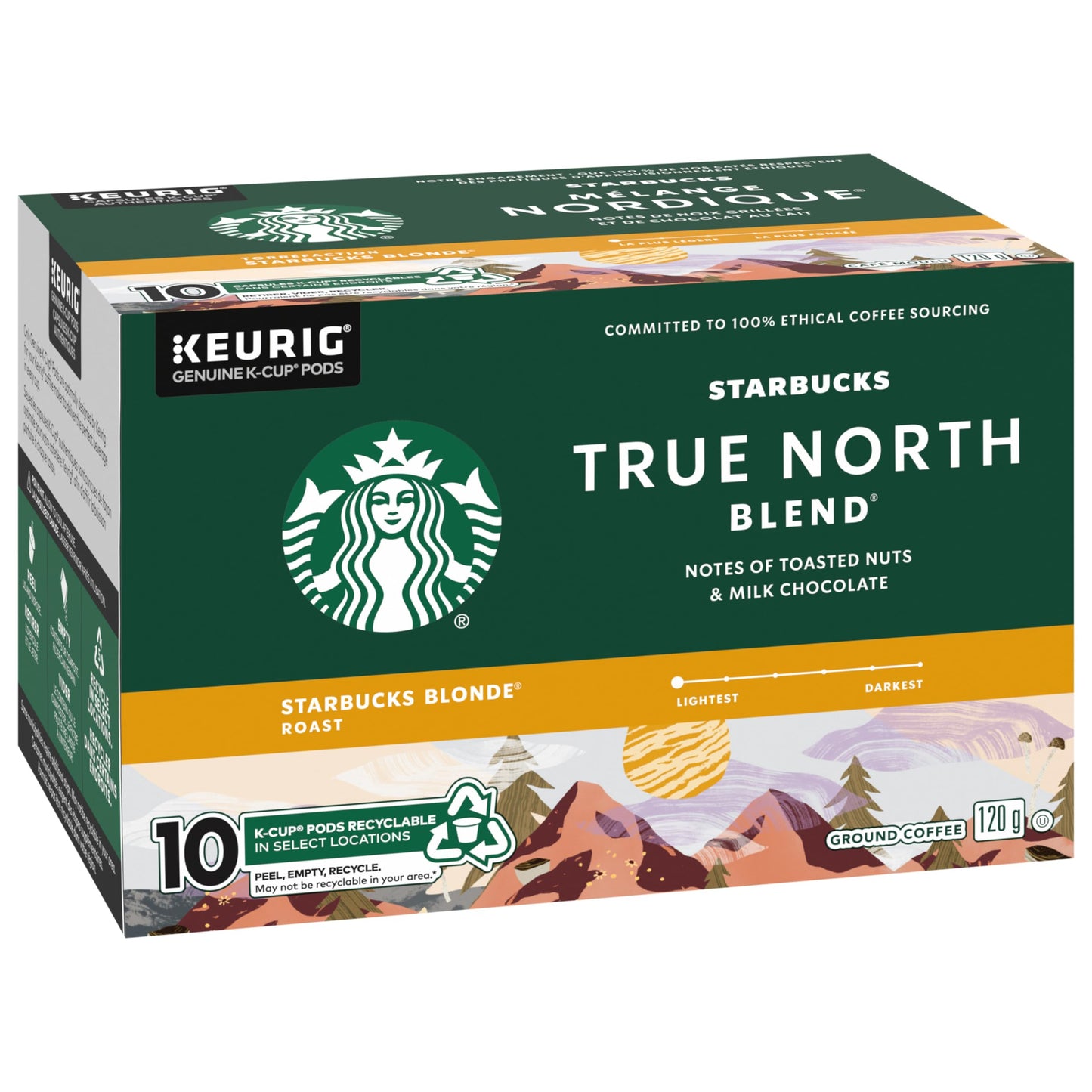 Starbucks True North Blonde Light Roast Coffee K-Cup Pods - 60 Count (6 Boxes)