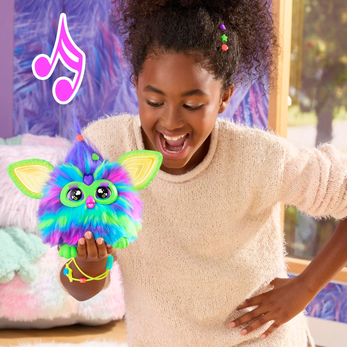 Furby Galaxy Edition, Glow in the Dark, 15 Fashion Accessories, Interactive Plush Toys for 6 Year Old Girls & Boys & Up, Voice Activated Animatronic (English Version)