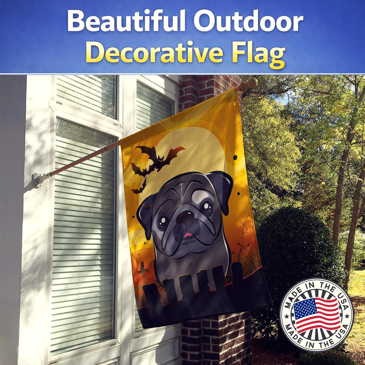 Drapeau de maison en toile Caroline's Treasures BB1821CHF Halloween Carlin noir, multicolore, grand
