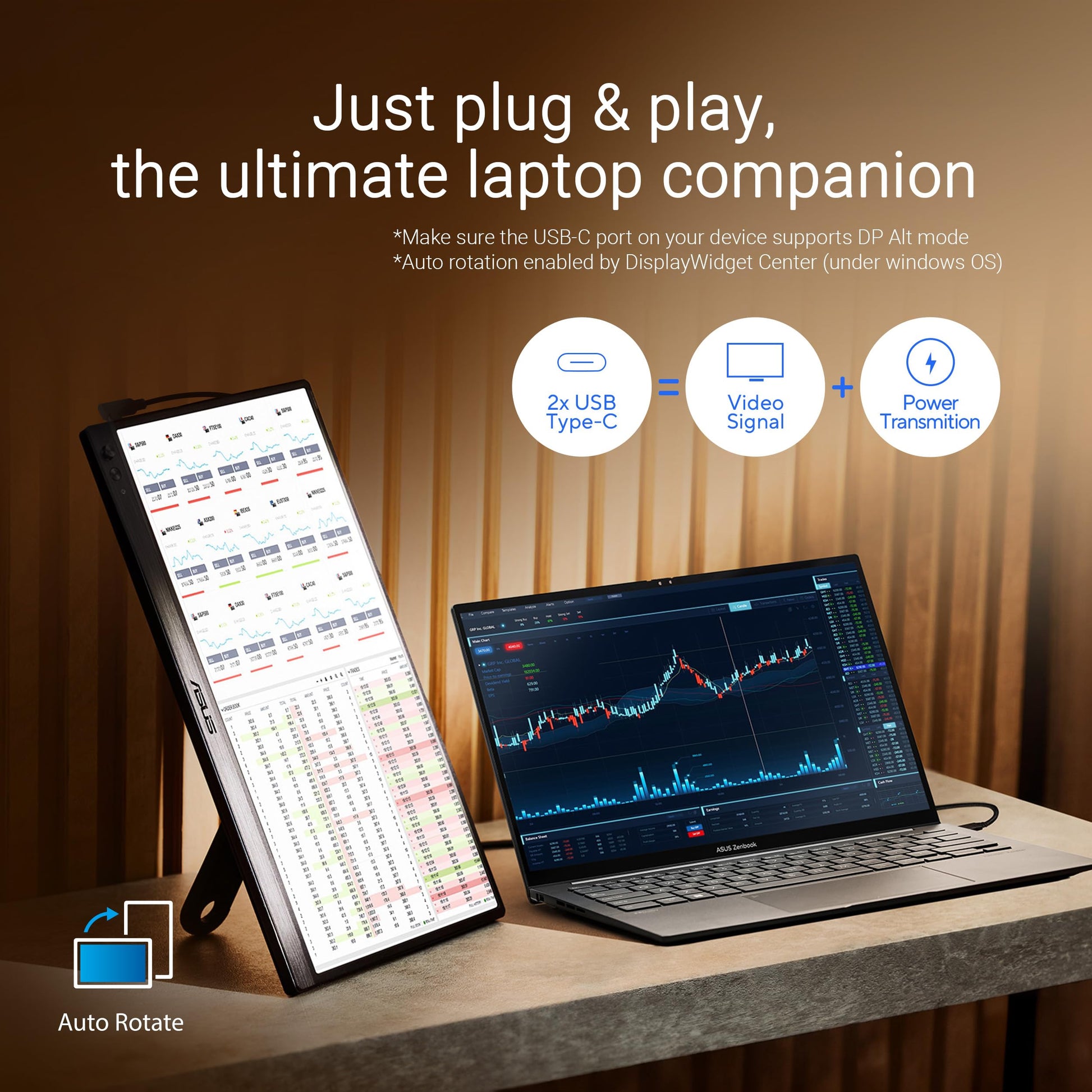 ASUS ZenScreen 15.6” Portable Monitor for Laptop (MB169CK) - Dual USB-C, Mini-HDMI, Plug & Play External Screen for Travel Dual Setup, Full HD, IPS, Anti-Glare Surface, 360° Kickstand, 3yr Warranty Asus