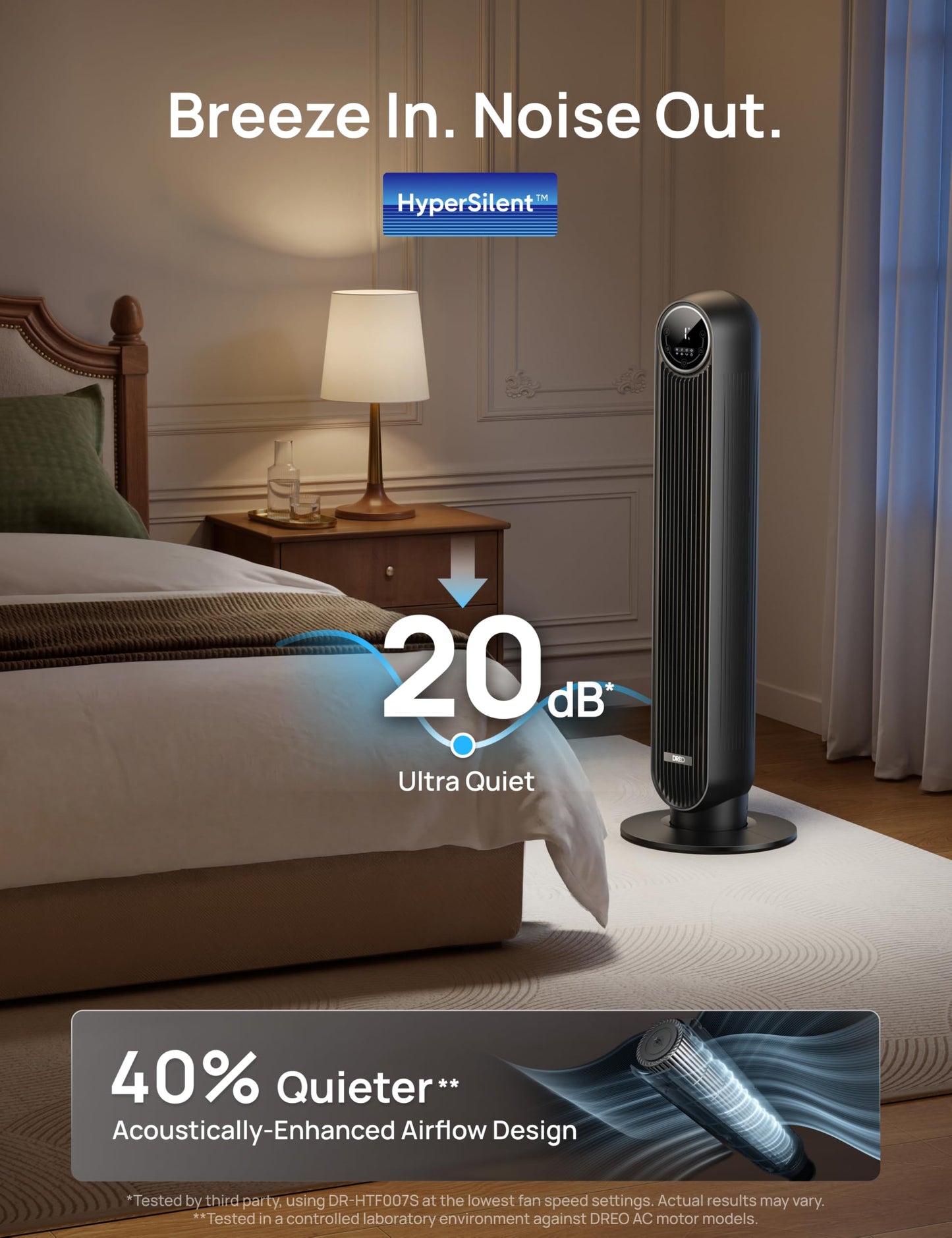 DREO Tower Fan for Bedroom, Smart Oscillating Quiet Floor Fans, Standing Bladeless Fan with Remote and WiFi Voice Control, 4 Modes, 4 Speeds, 8H Timer, 28dB, Works with Alexa/Google 🍁 All In One Marketplace Canada