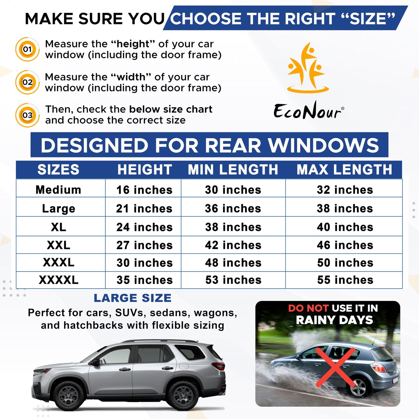 EcoNour Baby Car Window Shades for Side Windows (Pack of 2) | Sun Shade for Car Heat and UV Protection | Mosquito Net Baby Car Sun Shade | Rear Side Window Sunshade for Car (Large 38"x21")