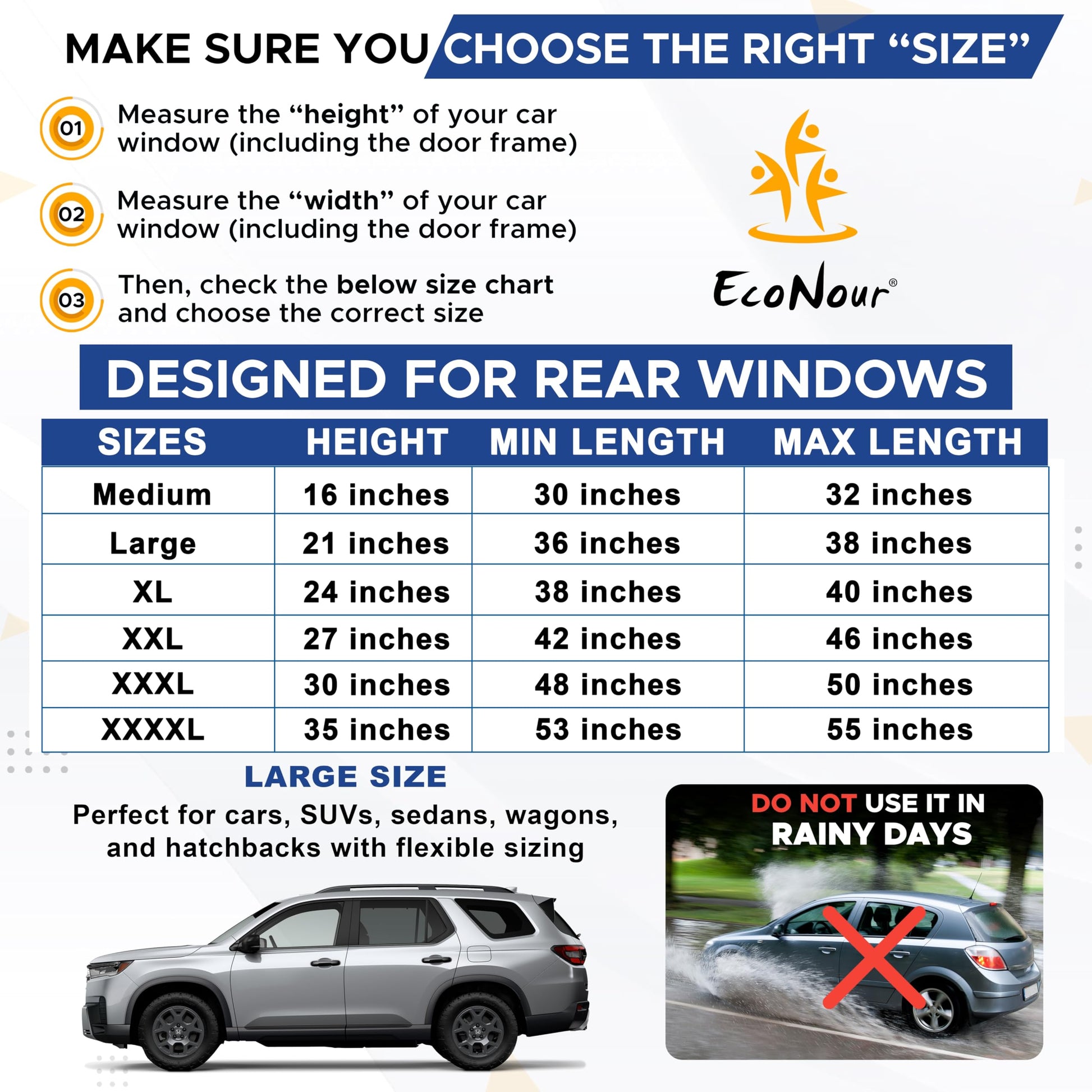 EcoNour Baby Car Window Shades for Side Windows (Pack of 2) | Sun Shade for Car Heat and UV Protection | Mosquito Net Baby Car Sun Shade | Rear Side Window Sunshade for Car (Large 38"x21")