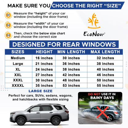 EcoNour Baby Car Window Shades for Side Windows (Pack of 2) | Sun Shade for Car Heat and UV Protection | Mosquito Net Baby Car Sun Shade | Rear Side Window Sunshade for Car (Large 38"x21")