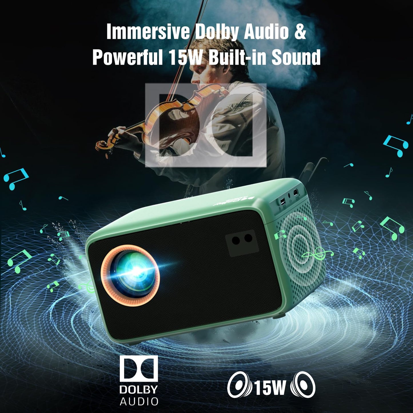 【Netflix Compatible & Dolby Audio】 TMY 4K Smart Projector with Upgraded HiFi Speaker, Real 1080P WiFi 6 Mini Projector with Electric Focus & Auto Keystone, Portable Projecteur for Indoor and Outdoor