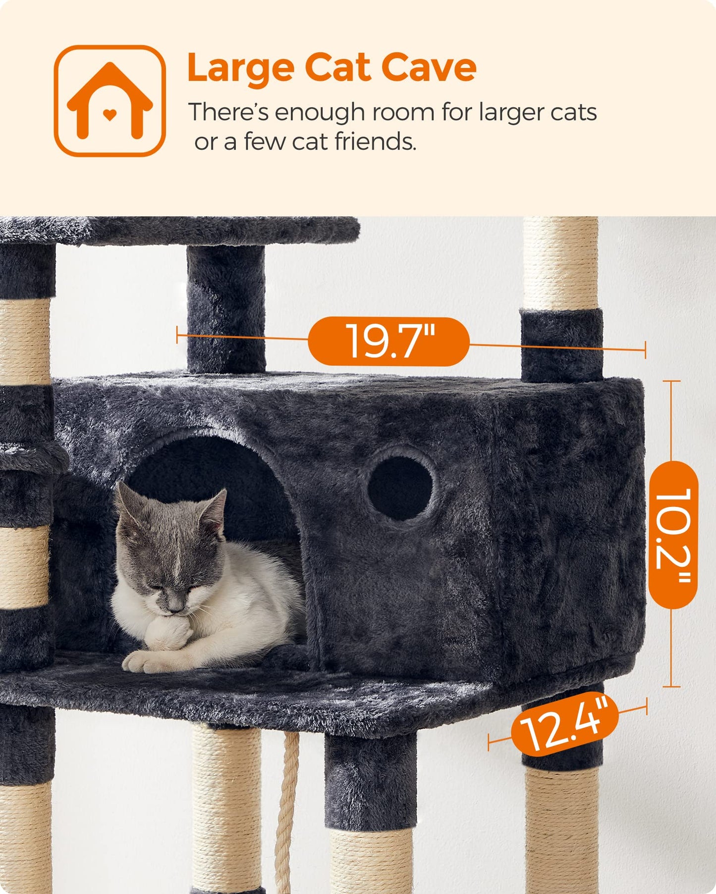 FEANDREA Cat Tree, Large Cat Tower, 64.6 Inches Cat Activity Center Feandrea