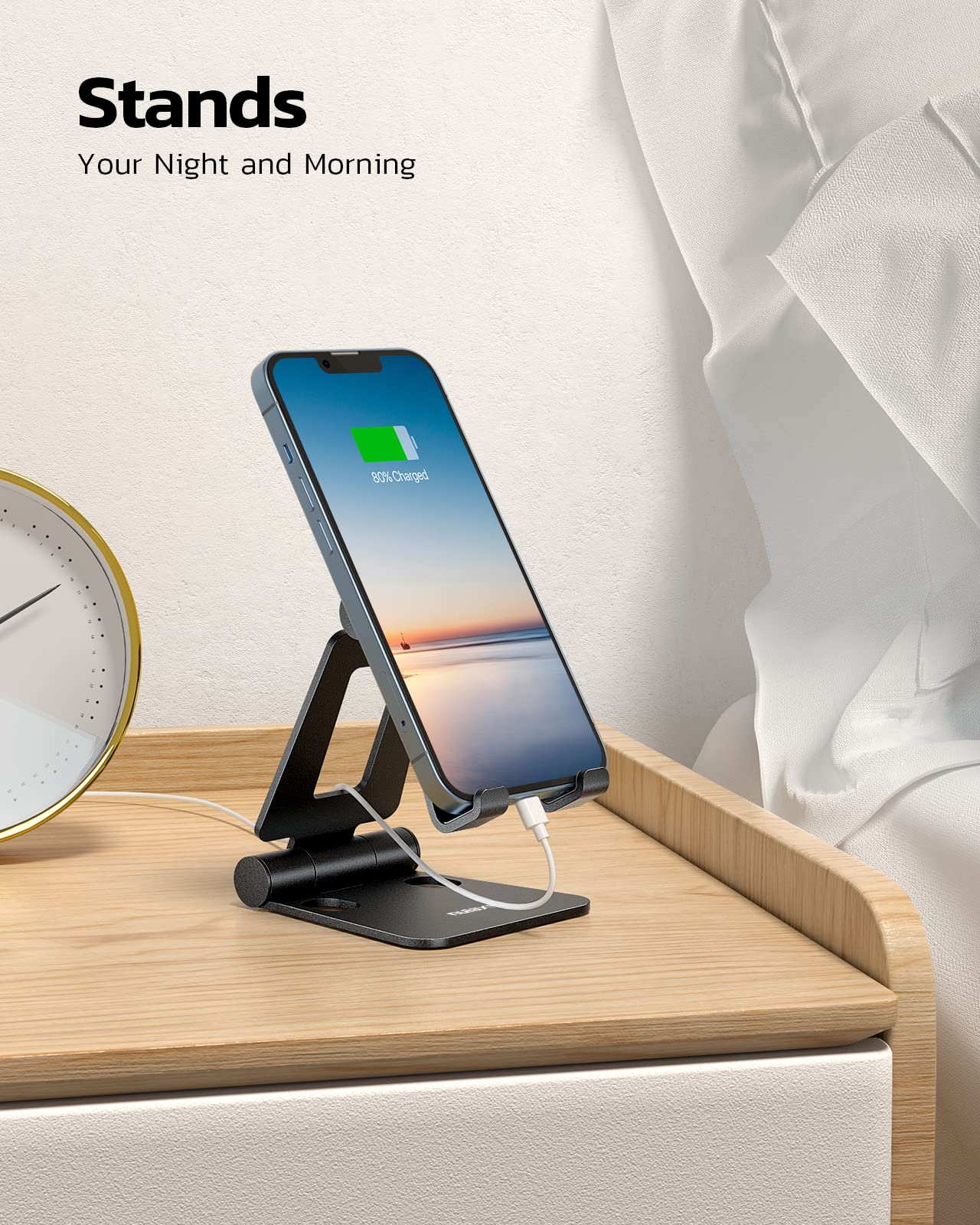 Nulaxy Dual Foldable Phone Stand for Desk, Fully Adjustable Desktop Cell Phone Holder Accessories for Office Kindle Compatible with 4-8" Mobile Devices iPhone Pro/Max/Plus, iPad Pro/Air/Mini, Black - Available at All In One Marketplace Canada