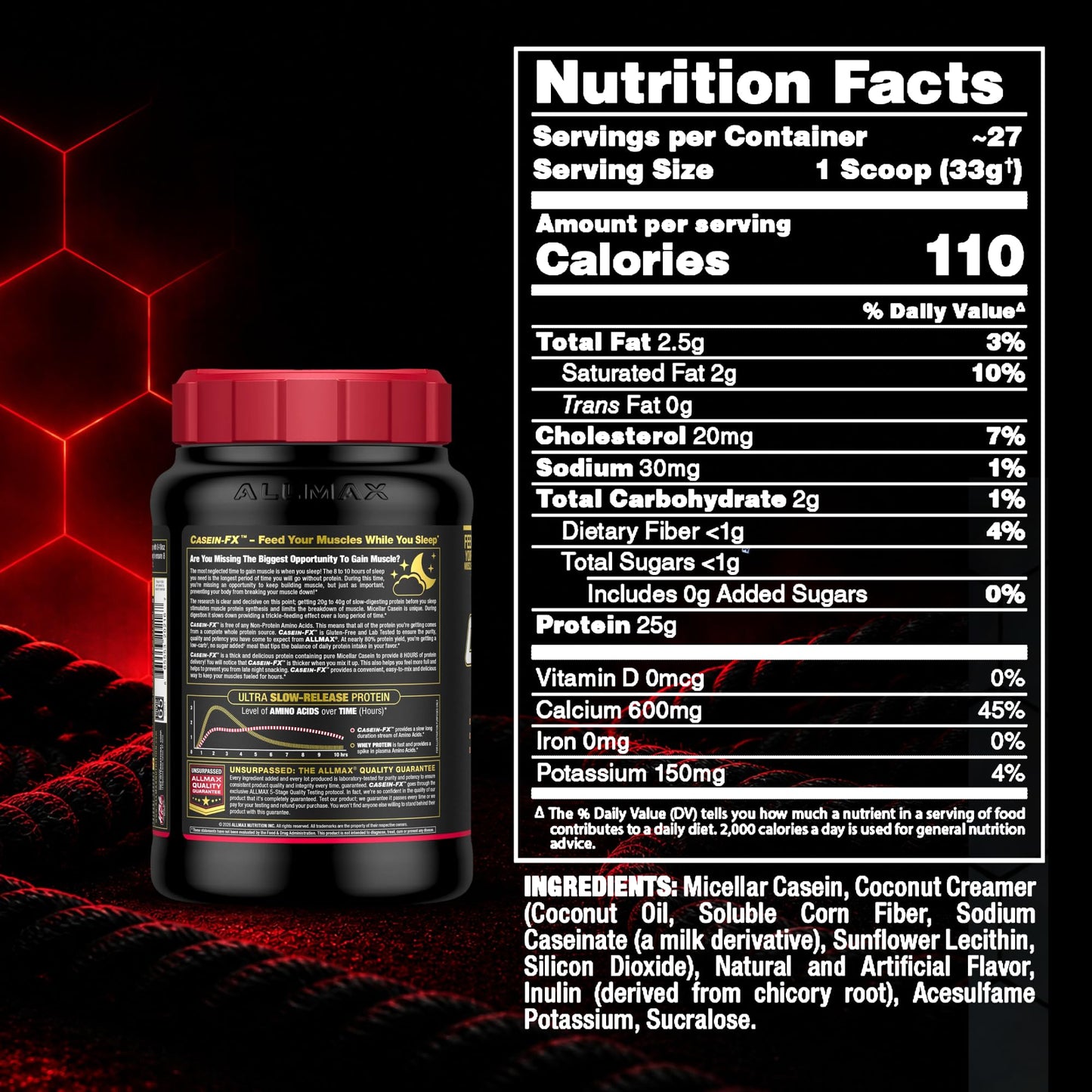 ALLMAX CASEIN-FX Casein Protein Powder, Vanilla, 2 lb, 27 Servings ALLMAX