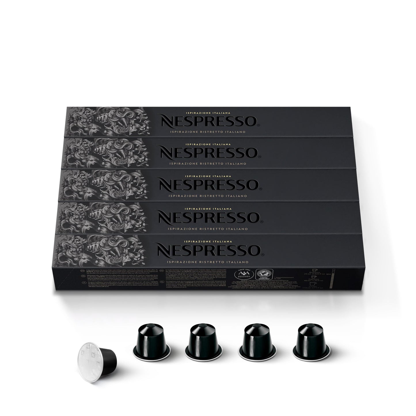 Nespresso Original Ristretto Coffee Pods, Dark Roast, Intensity 10, 50 Pods
