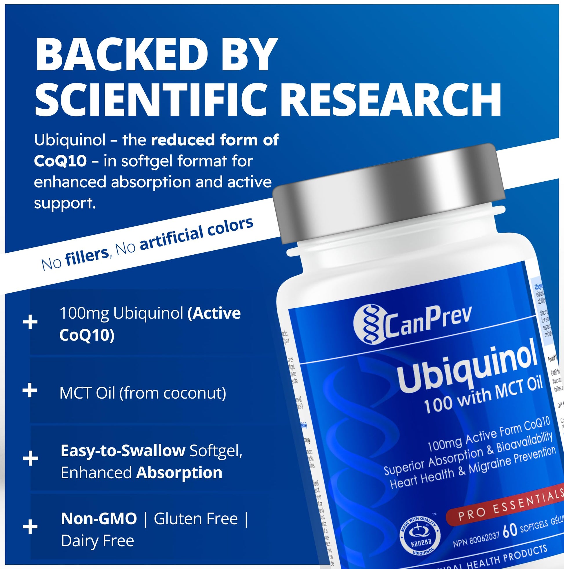 CanPrev Ubiquinol 100mg with MCT Oil, 60 Softgels, 2-Month Supply, CoQ10 Supplement for Heart & Cardiovascular Support, Enhanced Absorption, Non-GMO & Gluten Free, Coenzyme Q10 for Energy & Vitality - Available at All In One Marketplace Canada