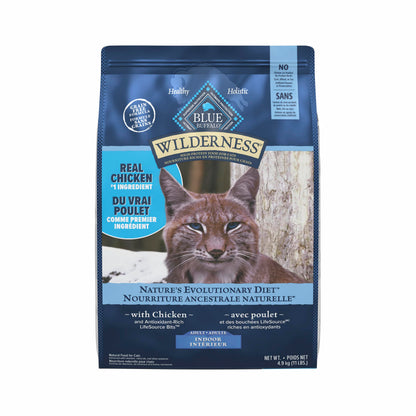 Blue Buffalo Wilderness Chicken Natural High-Protein Grain-Free Dry Food for Adult Indoor Cats, Antioxidant-Rich LifeSource Bits Support Immunity, Promotes Strong Muscles, 4.9kg/11 lbs.