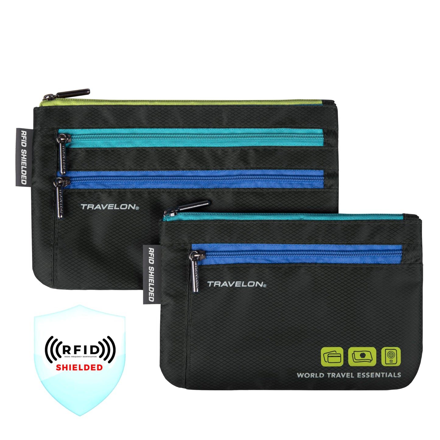 Travelon World Travel Essentials Set of 2 Currency and Passport Organizers, Black, One Size, World Travel Essentials Set of 2 Currency and Passport Organizers Travelon