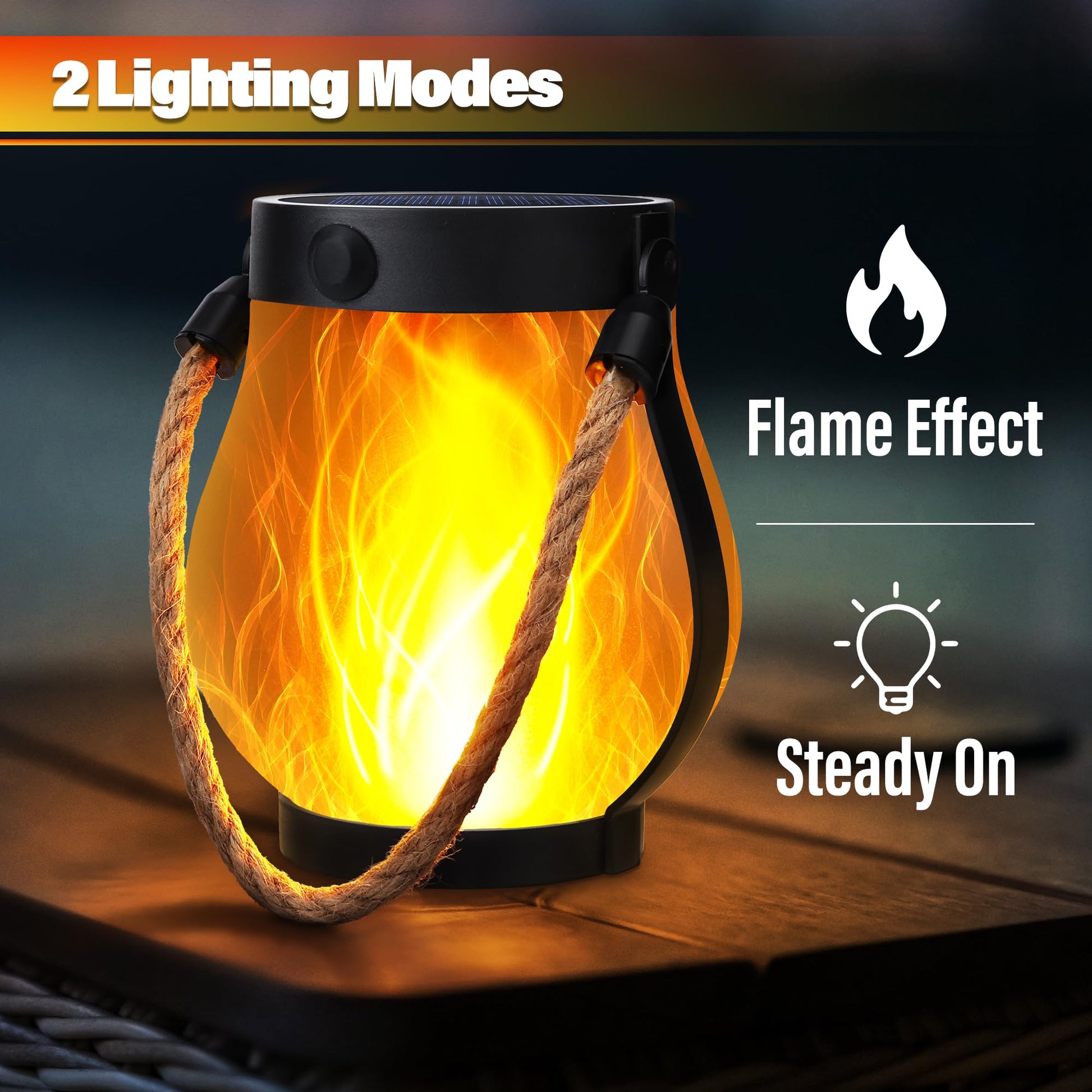 iBaycon 2 Pack Gen2 Solar Lantern Lights USB Ultra-Real Flame, Warm White - Available at All In One Marketplace Canada