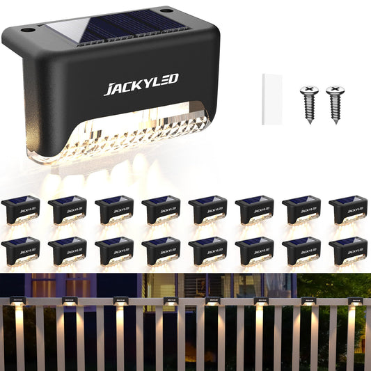 Solar Deck Lights Outdoor 16 Pack, JACKYLED Solar Step Lights Outdoor Waterproof LED Solar Powered Stair Lights for Patio Deck Porch Step Fence Railing Wall Garden Pool Yard - Available at All In One Marketplace Canada