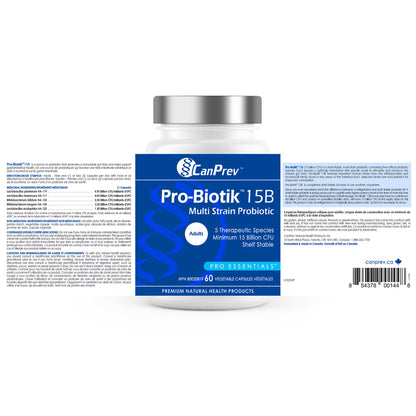 CanPrev Pro-Biotik 15 Billion CFU, 60 V-Caps 60-Day Supply - Non-GMO & Gluten-Free - Advanced Gut Health Formula with 5 Probiotic Strains Supplement - Supports Digestive Balance and Eases Bloating - Available at All In One Marketplace Canada