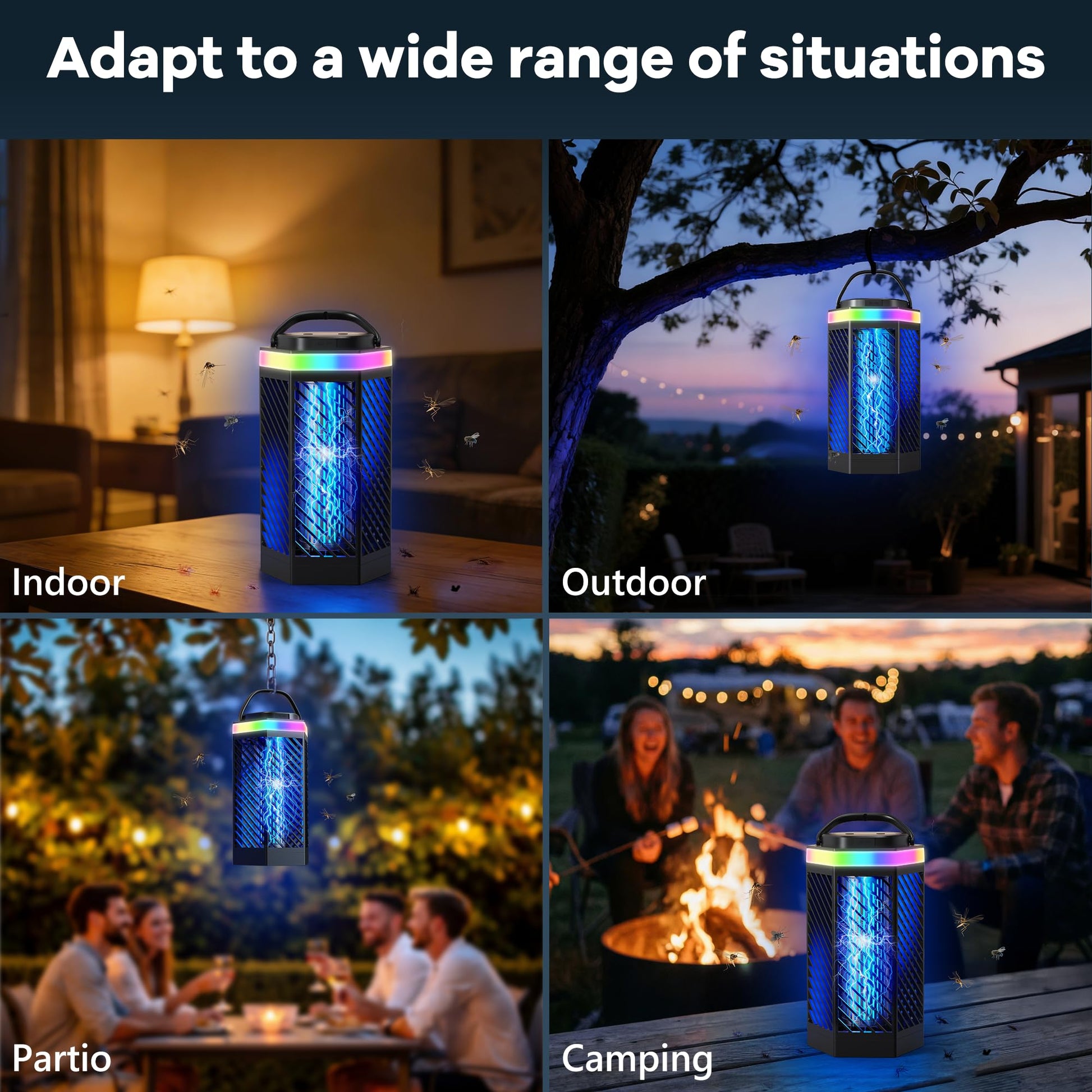 REOGLE Bug Zapper Outdoor Indoor, Rechargeable Mosquito Zapper with 8000mAh Battery & LED Night Light, USB Charging Electric Fly Zapper, Portable Fly Trap Fly Killer for Patio, Backyard, Garden