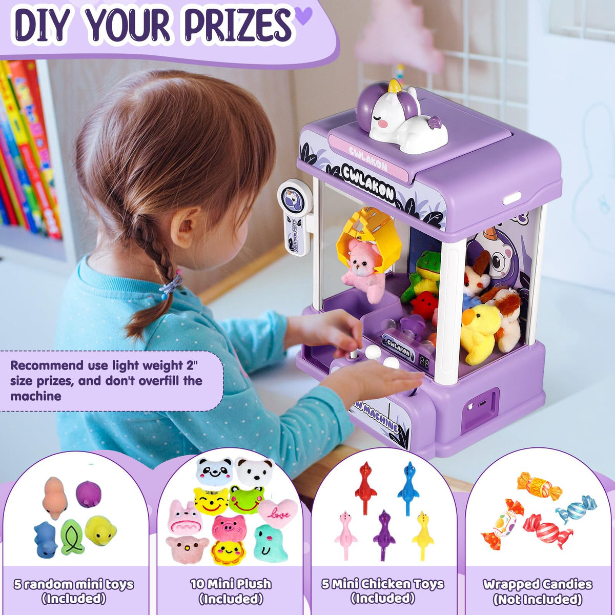CWLAKON Claw Machine for Kids Adults with Sound, Unicorns Toys for Girls Age 3+, Arcade Games Mini Vending Machine with Mini Plush Toys, Candy Grabber Prize Dispenser Machine, Christmas Birthday Gifts 🍁 All In One Marketplace Canada