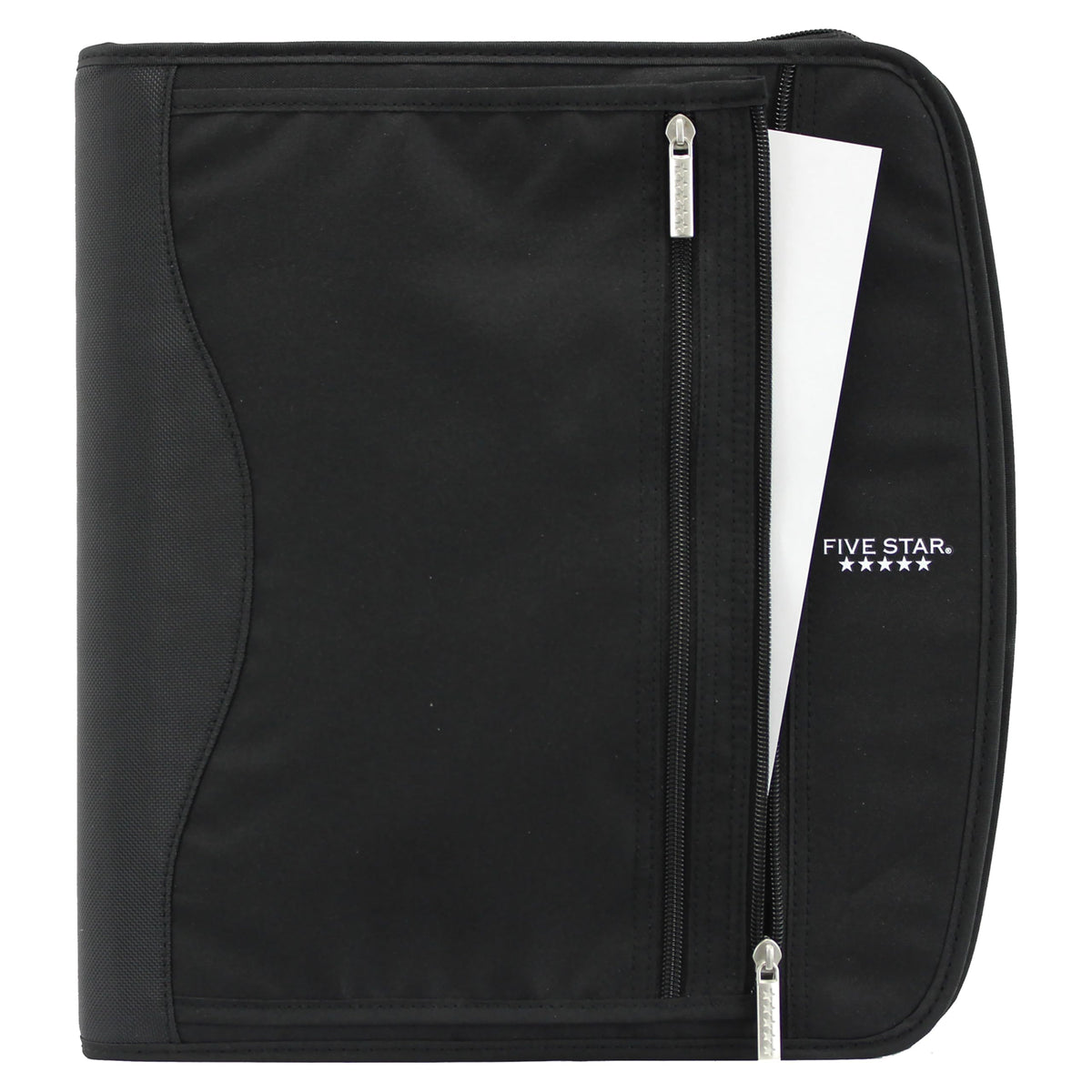 Five Star Zipper Binder, 2-Inch Capacity, 3 D-Rings, Exterior Zippered Pockets, Interior Mesh Pouch, Easy Grip Spine, Black Cover (66352)