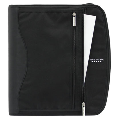 Five Star Zipper Binder, 2-Inch Capacity, 3 D-Rings, Exterior Zippered Pockets, Interior Mesh Pouch, Easy Grip Spine, Black Cover (66352)