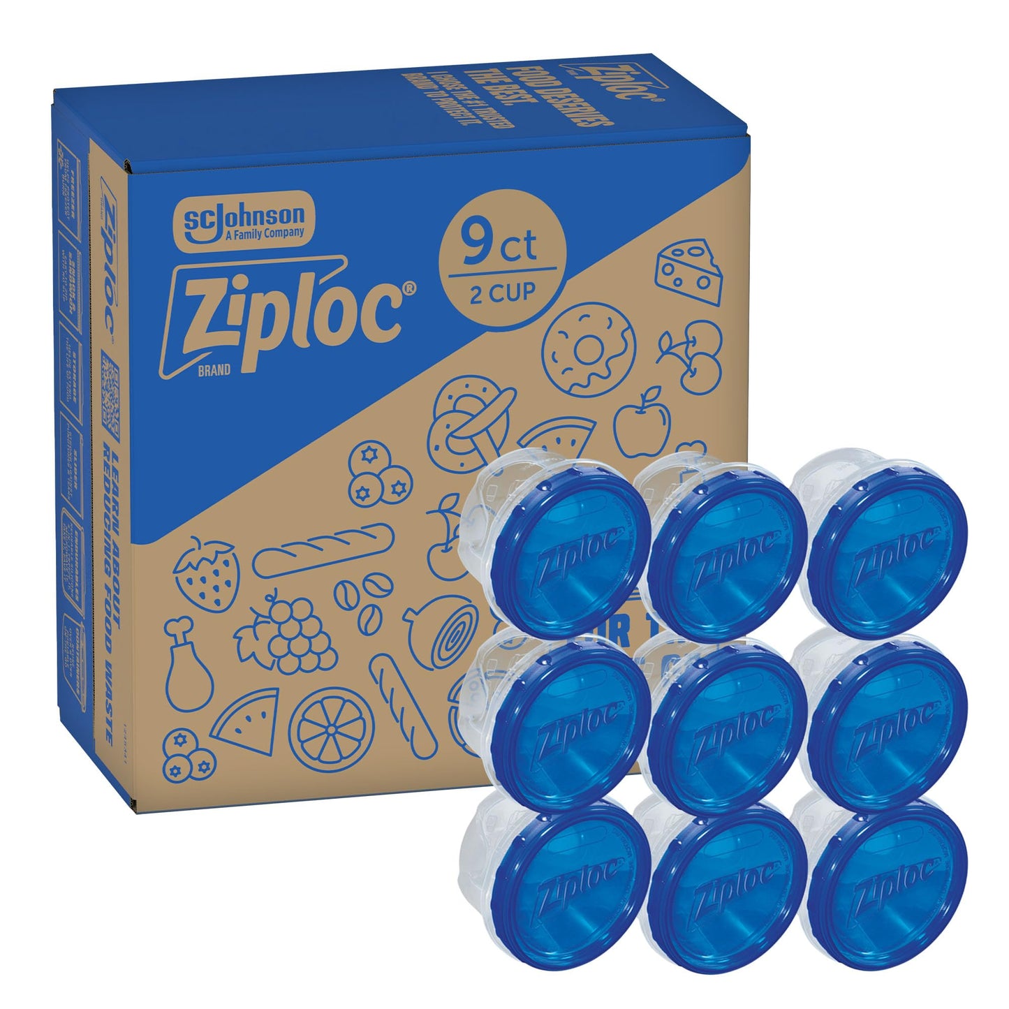 Ziploc Twist N Loc Reusable Containers, Leak-Proof Lid, Keeps Food Fresh, BPA Free, Microwave, Freezer and Dishwasher Safe Food Storage for Lunch and Leftovers, 9 Containers, 2 Cup Capacity - Available at All In One Marketplace Canada