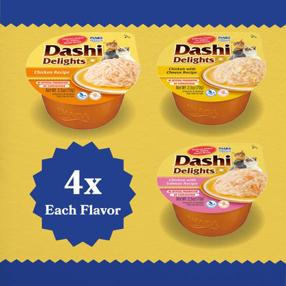 INABA Dashi Delights for Cats, 70 gram Cup, 12 Cups Total, Chicken Variety INABA
