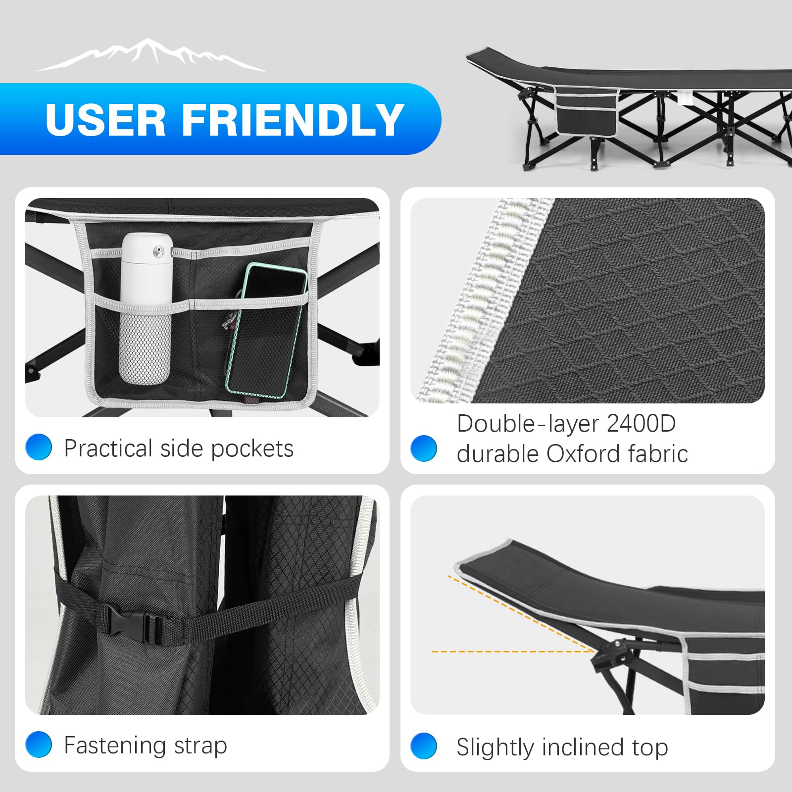 Overmont Camping Cot with Mattress - 28” Extra Wide Portable Folding Cot for Adults Load 550 LBS with Carry Bag for Outdoor Travel Home Office Nap OVERMONT