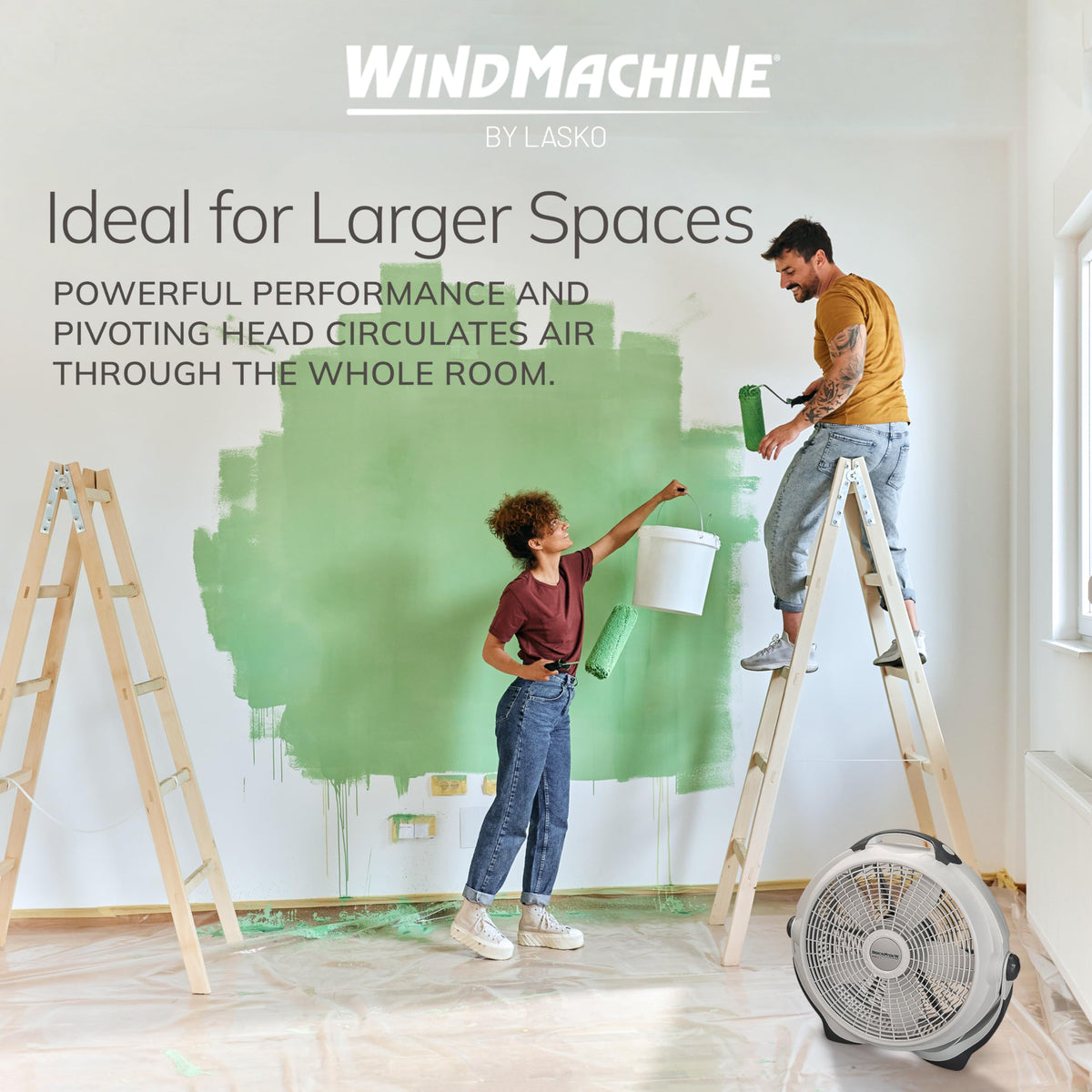 Lasko Wind Machine Air Circulator Floor Fan, 3 Speeds, Pivoting Head for Large Spaces, 20", Gray, 3300C