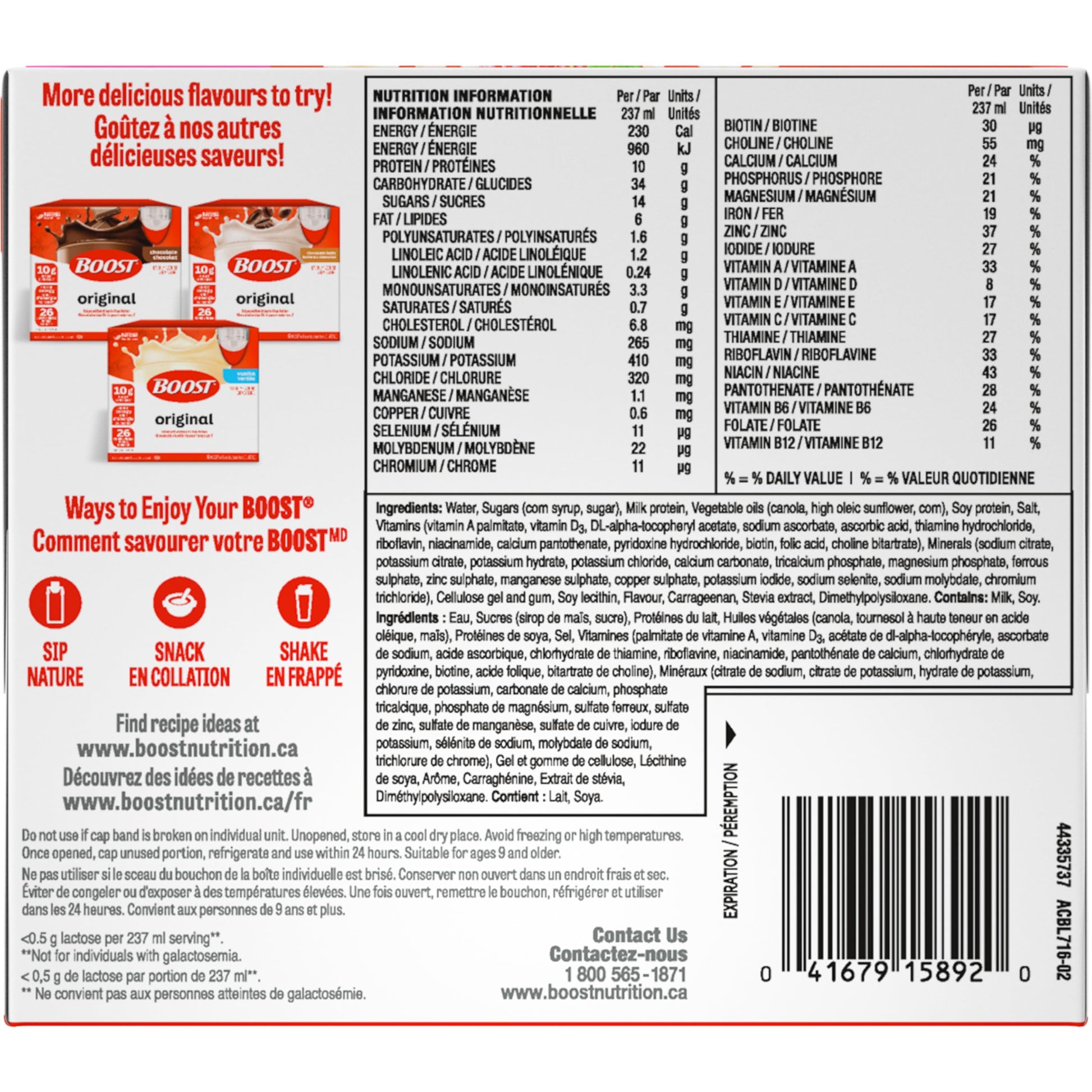 BOOST Original Strawberry Meal Replacement Drink - 6 Pack of 237ml Bottles