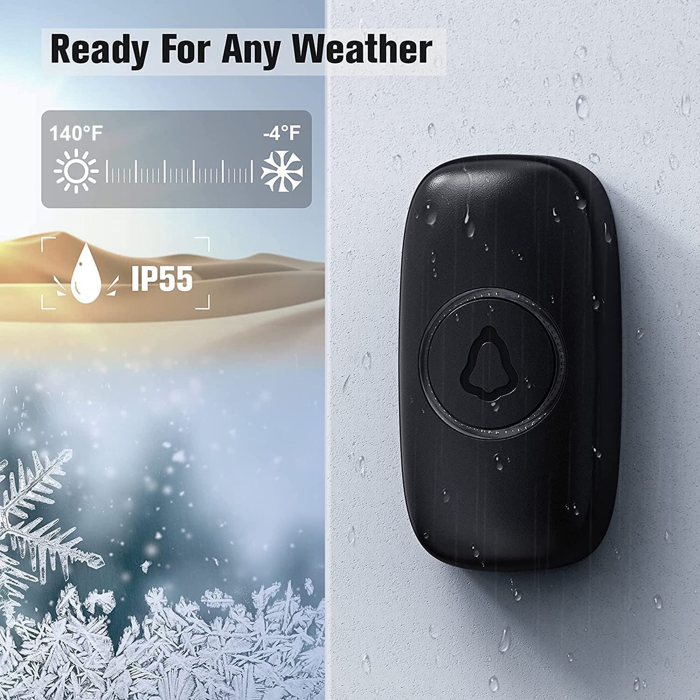 SECRUI Doorbell, Wireless Doorbell with 2 Receivers, Easy Installation, Adjustable Volumes, 58 Chimes, 1000Ft Operating Range, LED Indicator, Black