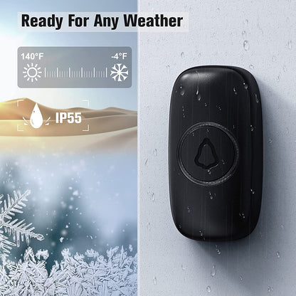 SECRUI Doorbell, Wireless Doorbell with 2 Receivers, Easy Installation, Adjustable Volumes, 58 Chimes, 1000Ft Operating Range, LED Indicator, Black