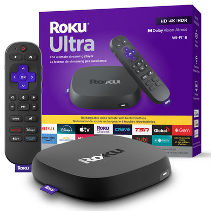 Roku Ultra 2024 | The Ultimate Streaming Player - 4K Streaming Device with HDR10+, Dolby Vision & Atmos - Bluetooth & Wi-Fi 6 - Rechargeable Voice Remote Pro with Backlit Buttons - Free & Live TV 🍁 All In One Marketplace Canada