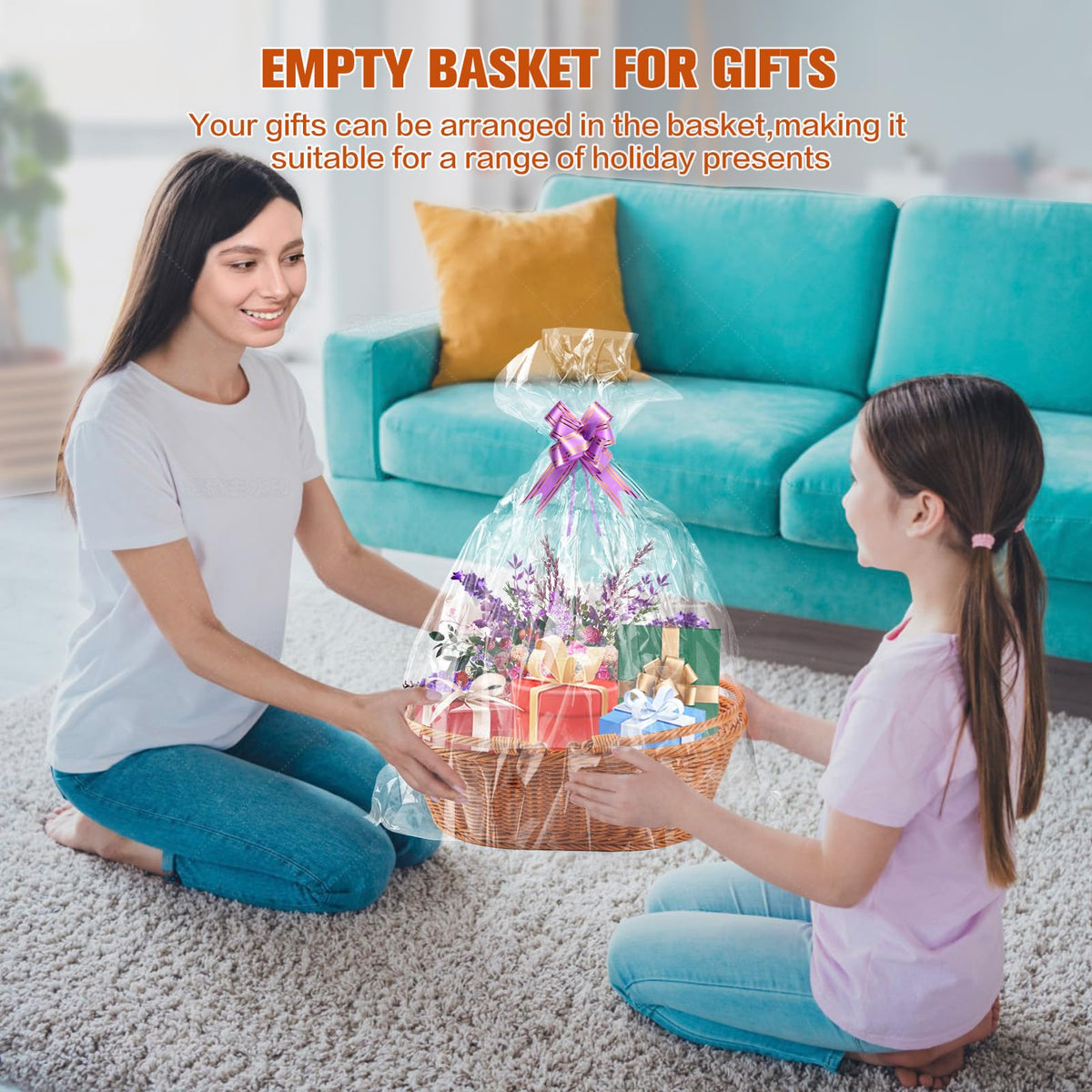 Boensi Wicker Basket with handle, 38x28x12cm Gift basket empty/Fruit Basket – Perfect for Kitchen Storage,Christmas Gift,Table Centerpieces, Serving Bread, Fruit & Vegetable 🍁 All In One Marketplace Canada