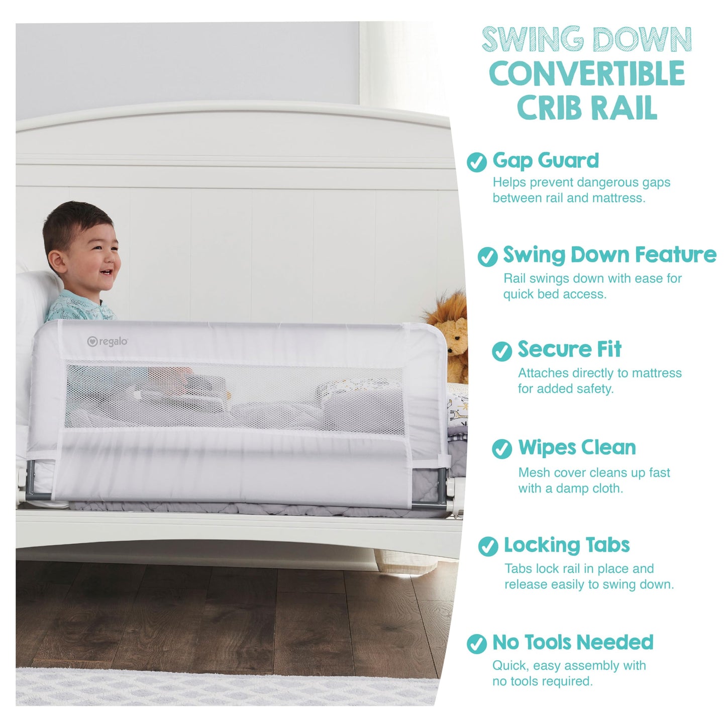 Regalo Swing Down Crib Rail, with Reinforced Anchor Safety System