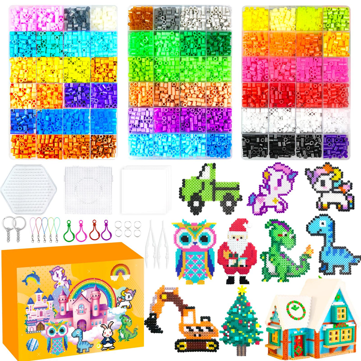 Fuse Beads Kit - 72 Colors 5mm Fuse Bead Set with Pegboards, Ironing Papers and Accessories, Fuse Beads 3 Boxes, DIY Craft Kits for Kids, Arts and Crafts Gifts for Girls & Boys Christmas Birthday 🍁 All In One Marketplace Canada