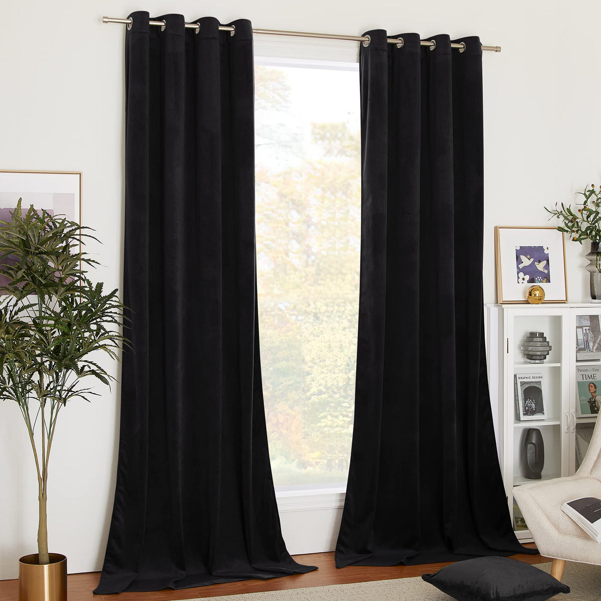 NICETOWN Black Velvet Curtains 84 Inches 2 Panels, 52 W, Grommet