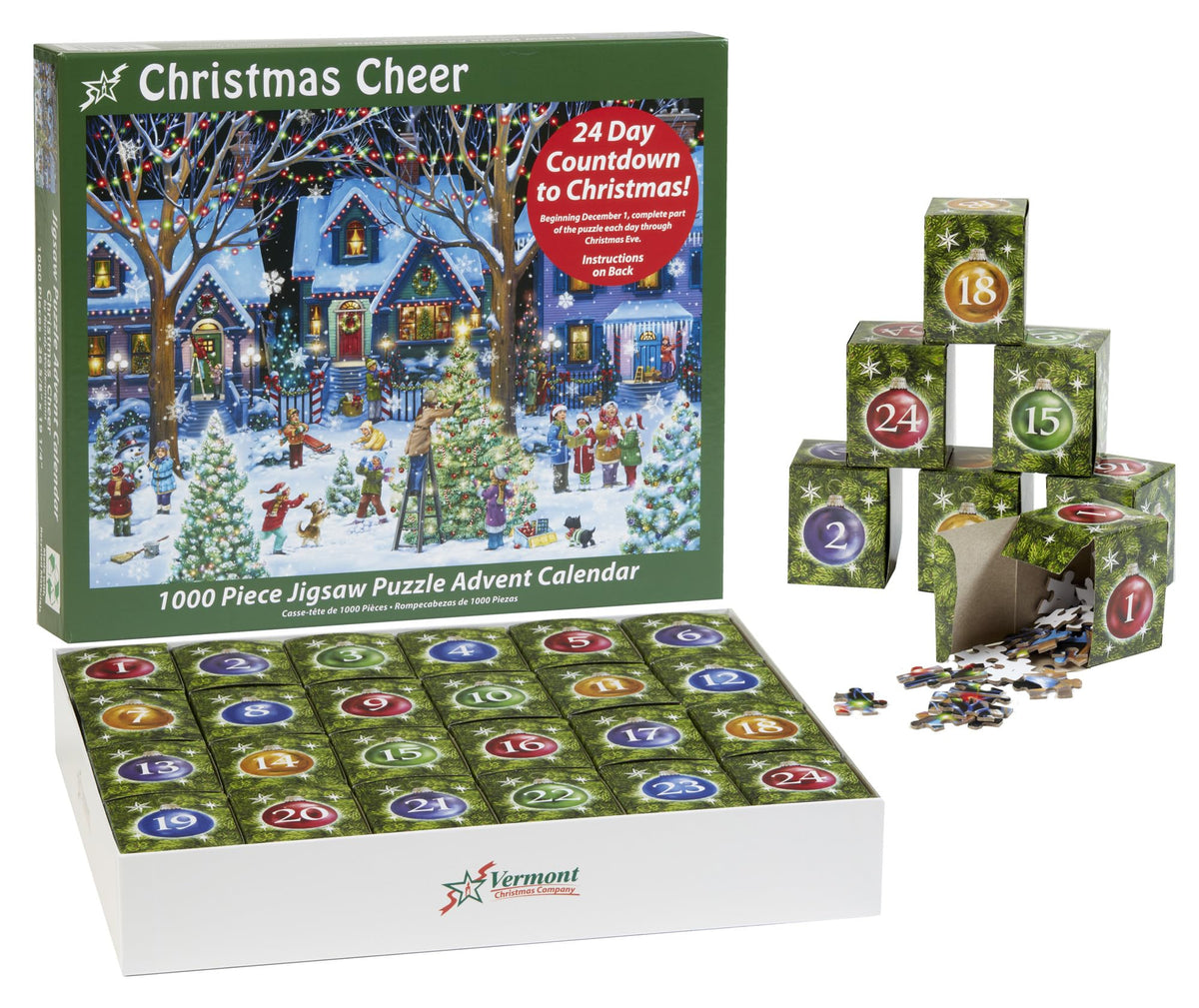 Christmas Cheer Jigsaw Puzzle Advent Calendar 1000 Pieces by Vermont Christmas Company - 24 Puzzle Sections to Complete - Count Down to Christmas Each Day in December 🍁 All In One Marketplace Canada