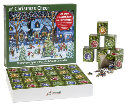 Christmas Cheer Jigsaw Puzzle Advent Calendar 1000 Pieces by Vermont Christmas Company - 24 Puzzle Sections to Complete - Count Down to Christmas Each Day in December 🍁 All In One Marketplace Canada